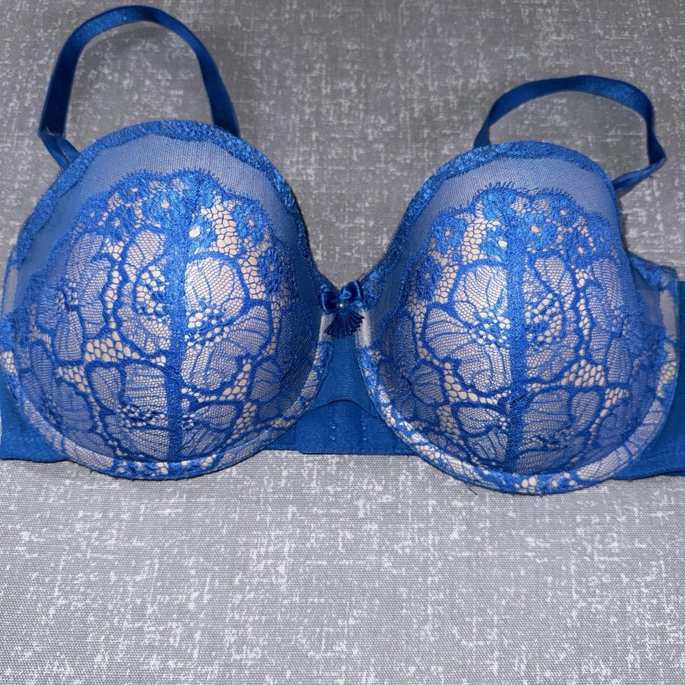 Wacoal Bra Womens 36D Blue Lace T-Shirt Underwire Padded Molded Lined Floral - Picture 4 of 9